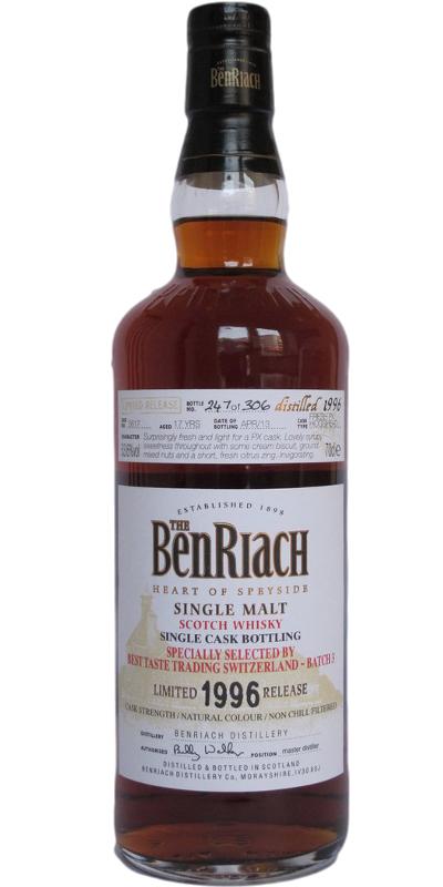 BenRiach 1996 Single Cask Bottling Fresh Pedro Ximenez Hogshead #5617 53.6% 700ml