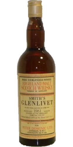 Glenlivet 1961 UD Pure Unblended Potstill Highland Malt 138 1324 Peter Dominic Ltd. London 40% 750ml