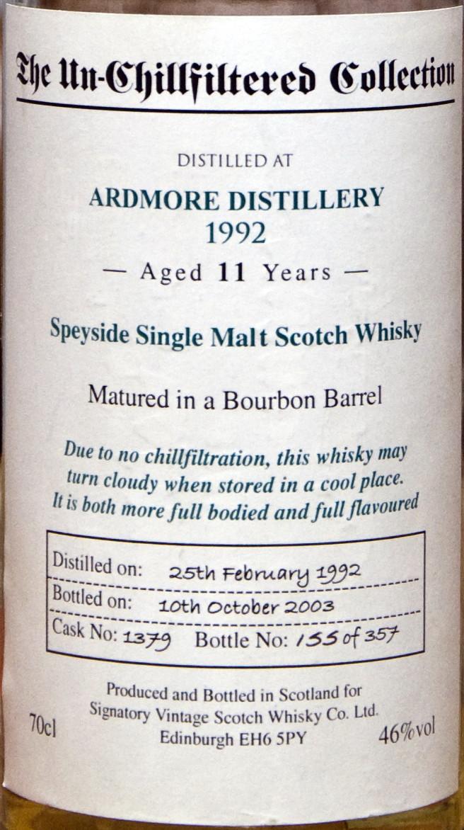 Ardmore 1992 SV Bourbon Barrel #1379 46% 700ml