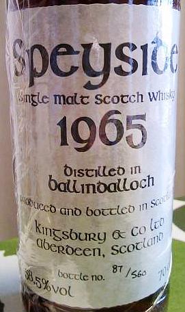 Speyside distilled in Ballindalloch 1965 Kb #4547 58.5% 700ml