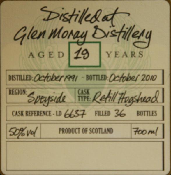 Glen Moray 1991 DoD Refill Hogshead LD 6637 50% 700ml