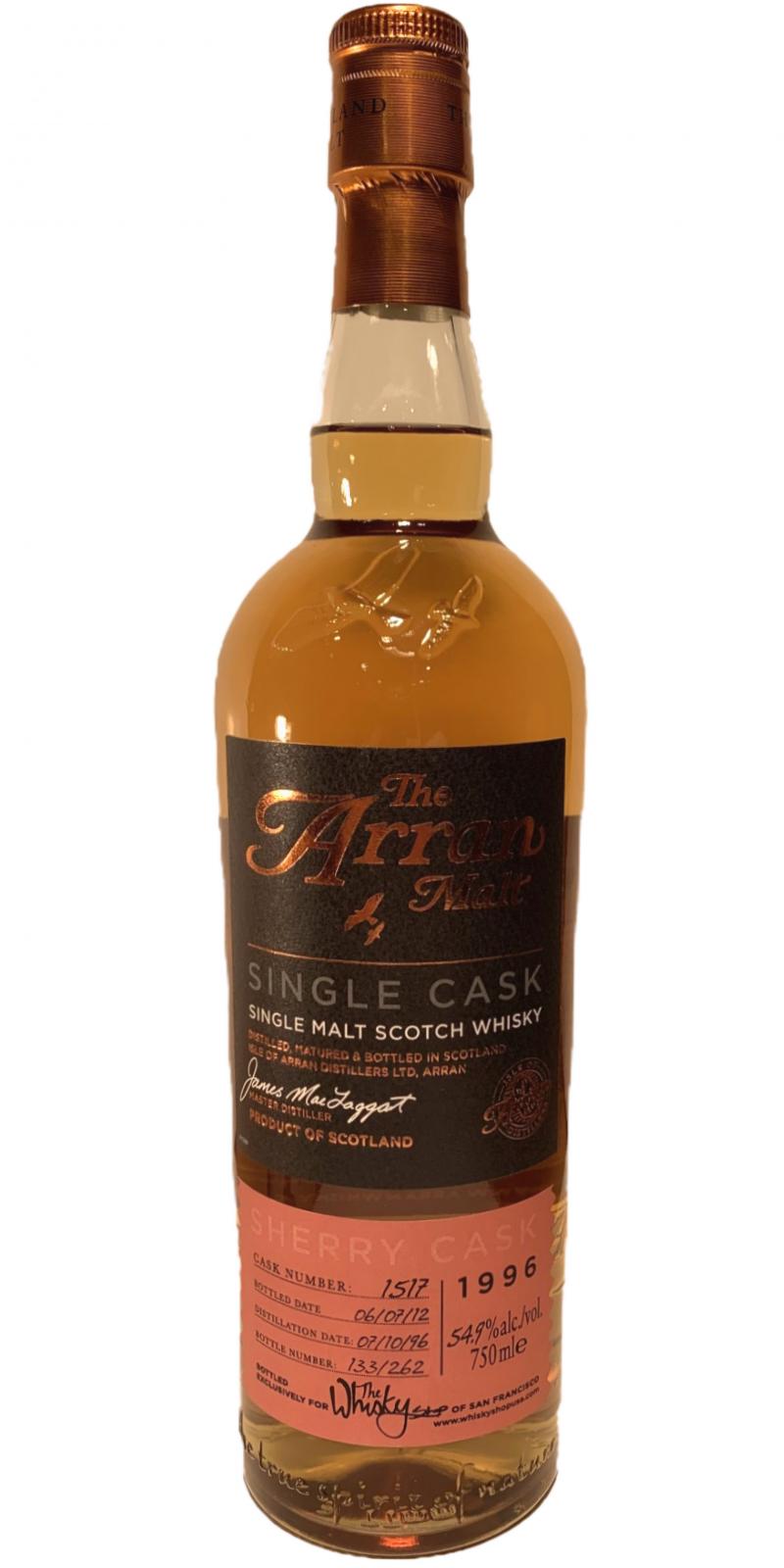 Arran 1996 Sherry Cask #1517 The Whisky Shop of San Francisco 54.9% 750ml