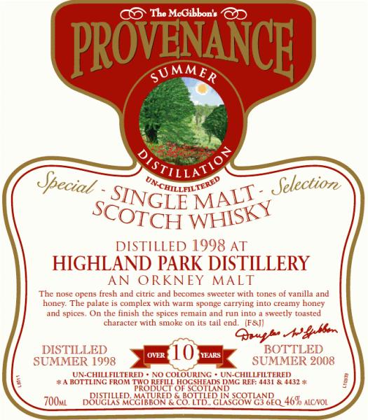 Highland Park 1998 McG McGibbon's Provenance Two Refill Hogsheads DMG 4431 + 4432 46% 700ml
