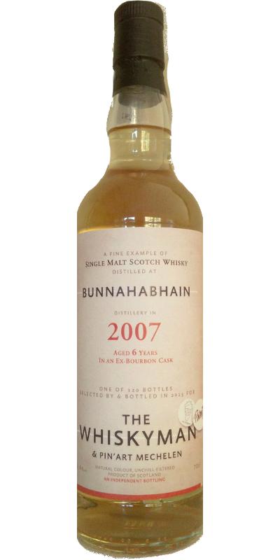 Bunnahabhain 2007 TWhm Ex-Bourbon Cask The Whiskyman & Pin'art Mechelen 53.4% 700ml