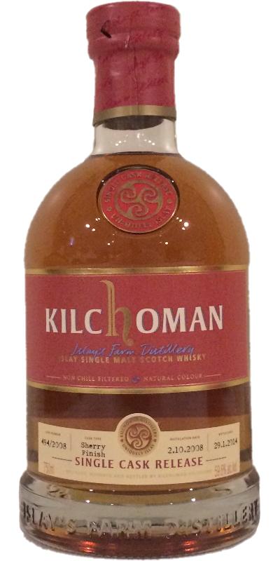 Kilchoman 2008 Single Cask for ImpEx Beverages Inc Sherry Finish 494/2008 59.6% 750ml