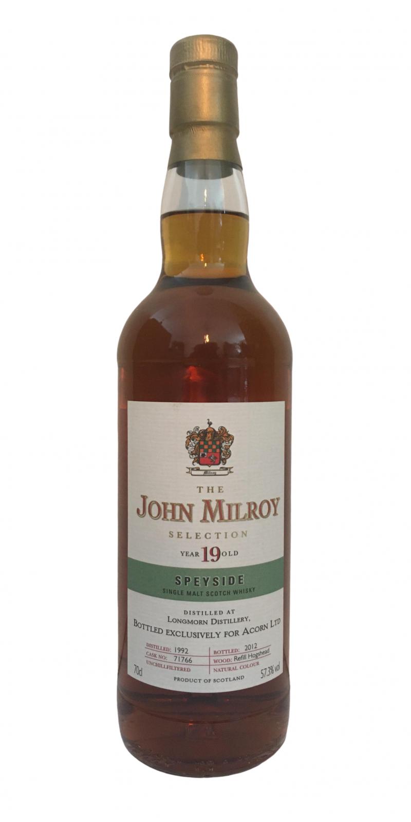 Longmorn 1992 JY The John Milroy Selection Refill Hogshead #71766 Acorn 57.3% 700ml
