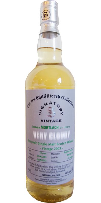 Mortlach 2003 SV The Un-Chillfiltered Collection Very Cloudy Bourbon Barrels 40% 700ml