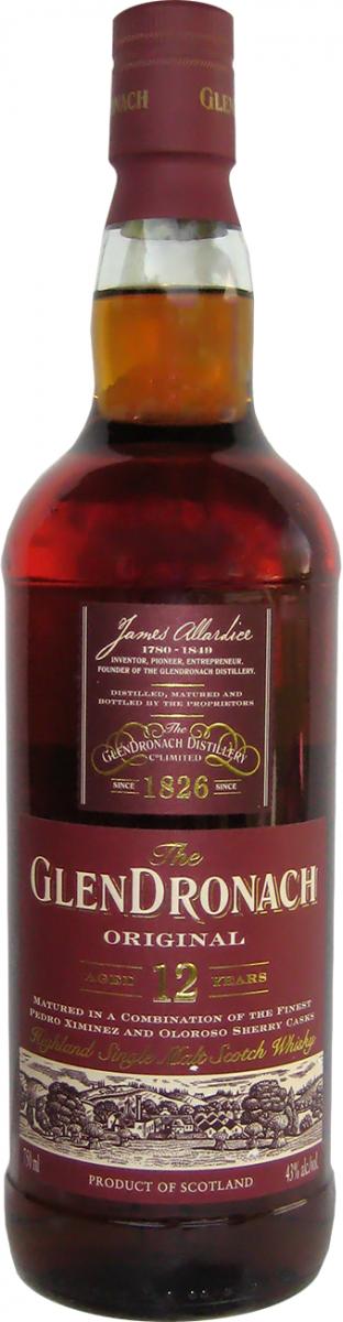 Glendronach 12yo Original Highland Single Malt Scotch Whisky Pedro Ximenez and Oloroso Sherry 43% 750ml