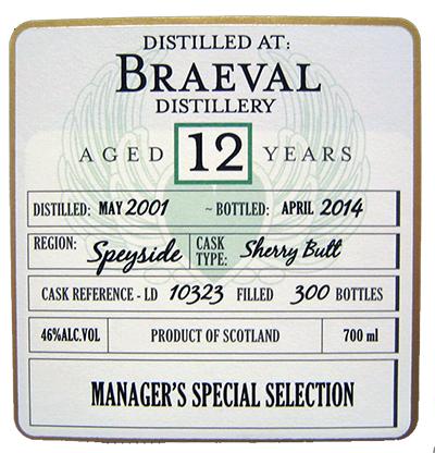 Braeval 2001 DoD Manager's Special Selection Sherry Butt LD 10323 46% 700ml