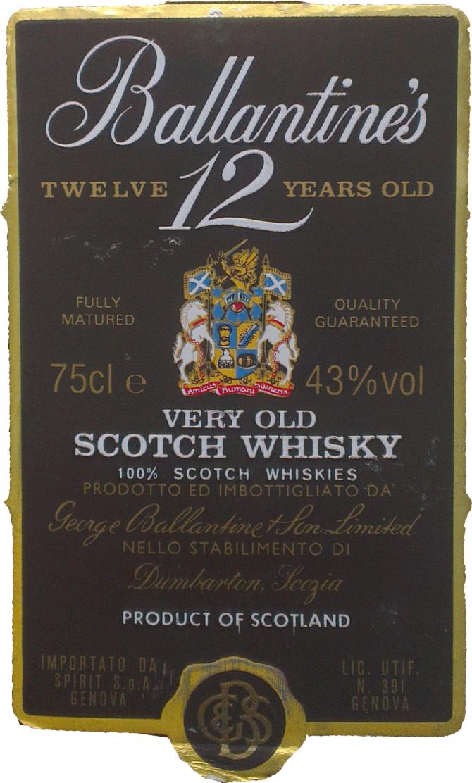 Ballantine's 12yo Very Old Scotch Whisky Importato da Spirit S.p.A. Genova 43% 750ml