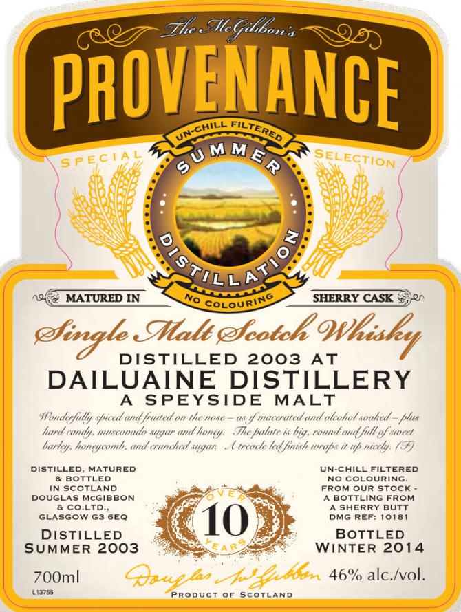 Dailuaine 2003 McG McGibbon's Provenance Sherry Butt DMG 10181 46% 700ml