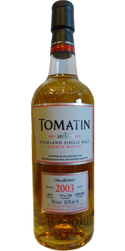 Tomatin 2003 Master's Collection New Cask Rye First Fill Ex-bourbon #1874 MacAlabur 10th Anniversary 2004 2014 58.4% 700ml