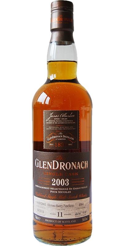 Glendronach 2003 Single Cask Oloroso Sherry Puncheon #4064 Nicolas 54.6% 700ml