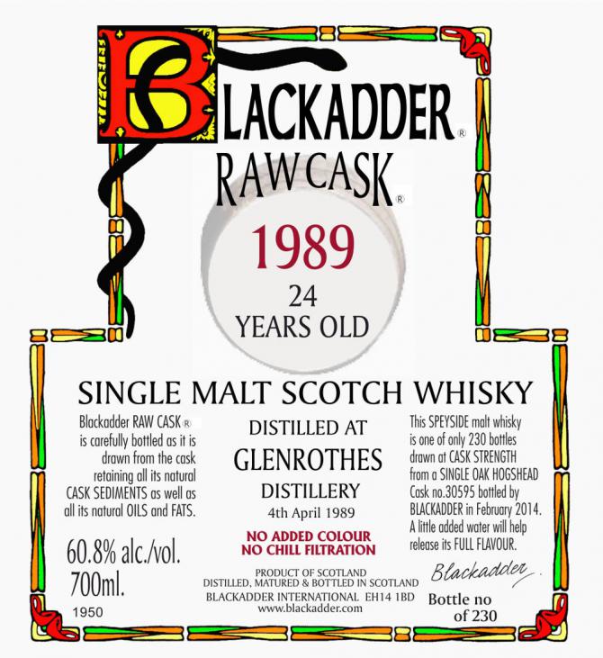 Glenrothes 1989 BA Raw Cask Single Oak Hogshead 30595 60.8% 700ml