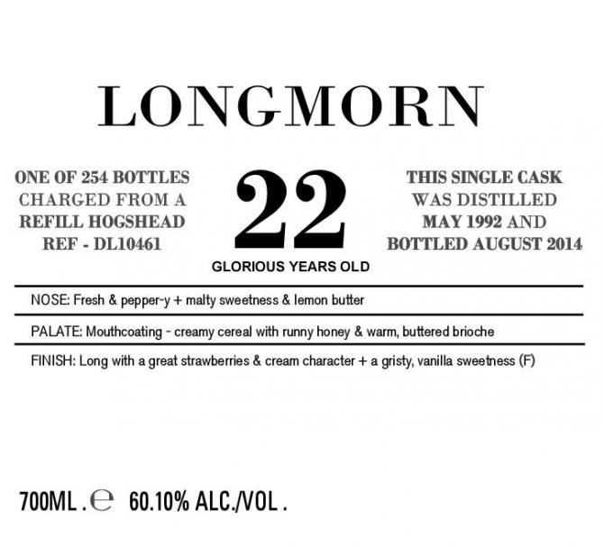 Longmorn 1992 DL Old Particular Refill Hogshead DL 10461 60.1% 700ml