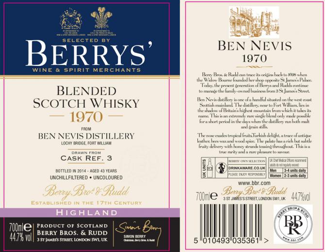 Ben Nevis 1970 BR Berrys 3 44.7% 700ml