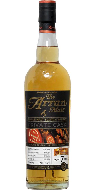 Arran 2007 Private Cask 20th Anniversary of Arran Bourbon Barrel 2007/659 59% 700ml