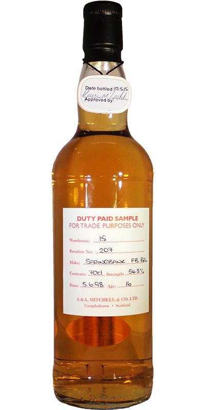 Springbank 1998 Duty Paid Sample For Trade Purposes Only Fresh Bourbon Barrel Rotation 207 54.3% 700ml