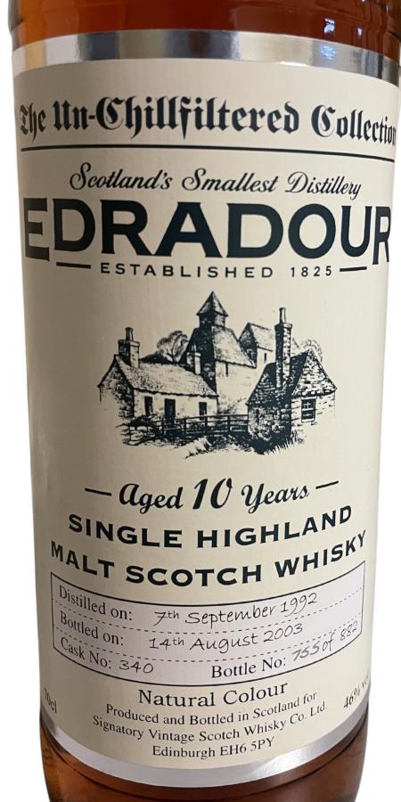 Edradour 1992 SV The Un-Chillfiltered Collection 340 46% 700ml