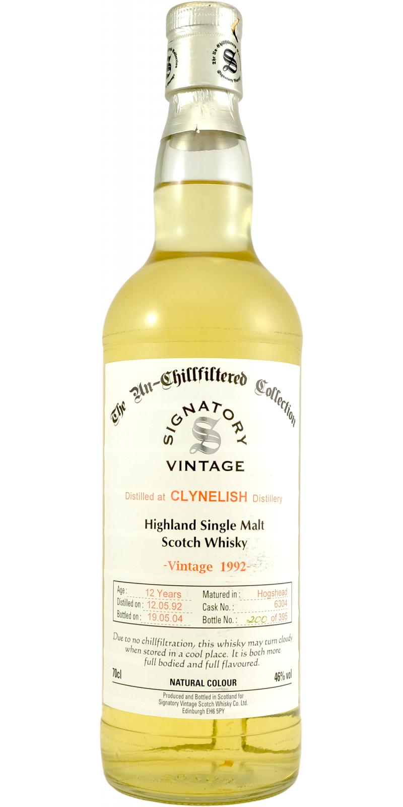 Clynelish 1992 SV The Un-Chillfiltered Collection Oak Cask 6304 46% 700ml