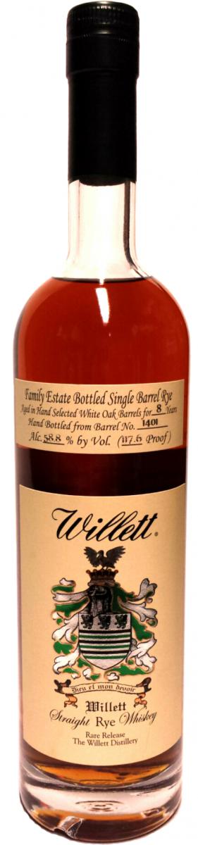Willett 8yo Family Estate Bottled Single Barrel Rye #1401 58.8% 750ml