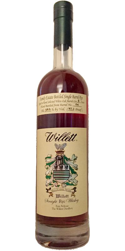 Willett 8yo Family Estate Bottled Single Barrel Rye White Oak Barrel 64 58.6% 750ml