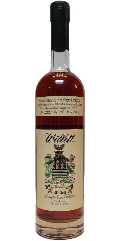 Willett 7yo Family Estate Bottled Single Barrel Rye #145 59.6% 750ml