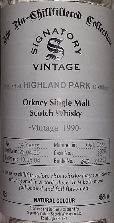 Highland Park 1990 SV Oak Cask #3929 46% 700ml