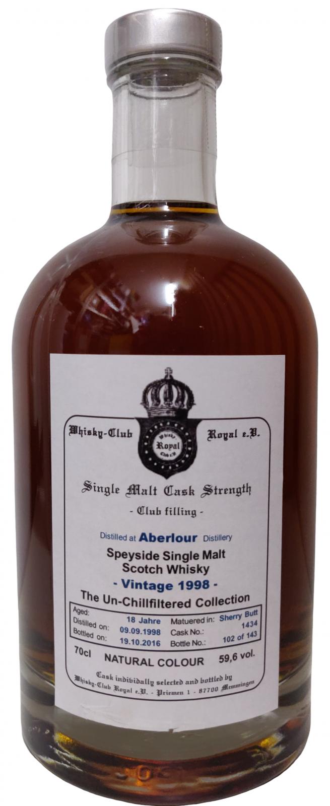 Aberlour 1998 WCR Club filling 1st Fill Oloroso Sherry Butt #1434 59.6% 700ml