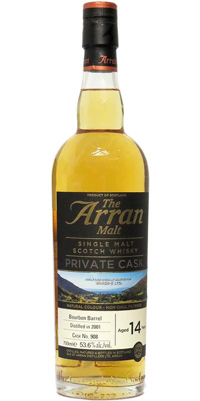 Arran 2001 Private Cask Bourbon Barrel #908 Specially Selected for Whisk-e Ltd 53.6% 700ml