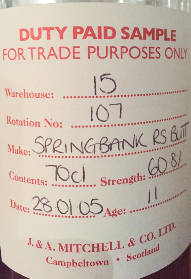 Springbank 2005 Refill Sherry Butt Rotation 107 60.8% 700ml