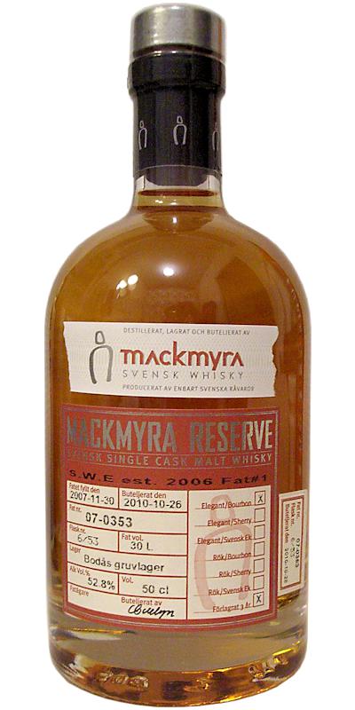 Mackmyra 2007 Reserve Elegant Bourbon Forlagrad 07-0353 Stockholm Whisky Enthusiasts 52.8% 500ml