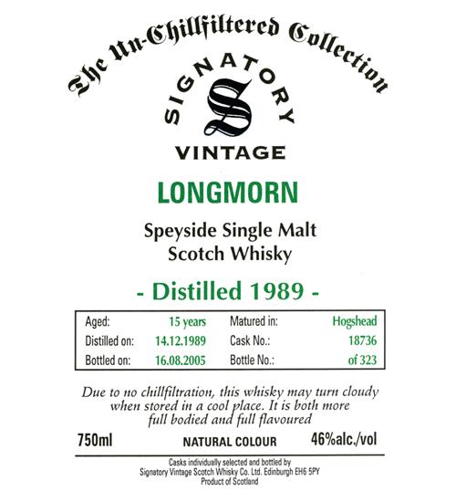 Longmorn 1989 SV The Un-Chillfiltered Collection Hogshead 18736 46% 750ml