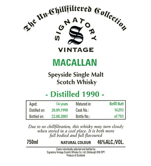 Macallan 1990 SV The Un-Chillfiltered Collection Refill Butt 16293 46% 750ml