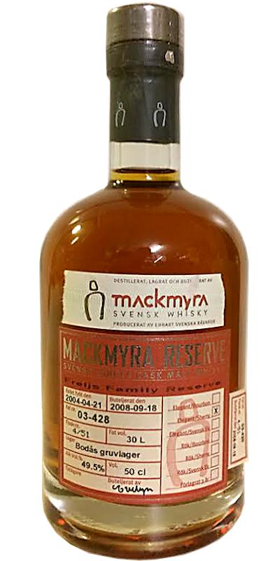 Mackmyra 2004 Reserve Elegant Sherry 03-428 Freijs Family Private Cask 49.5% 500ml