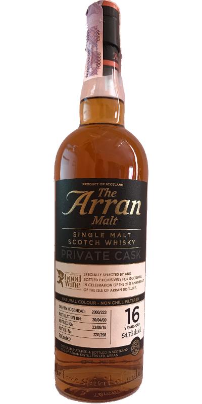 Arran 2000 Private Cask Sherry Hogshead 2000/223 Specially Selected by Goodwine 54.7% 700ml