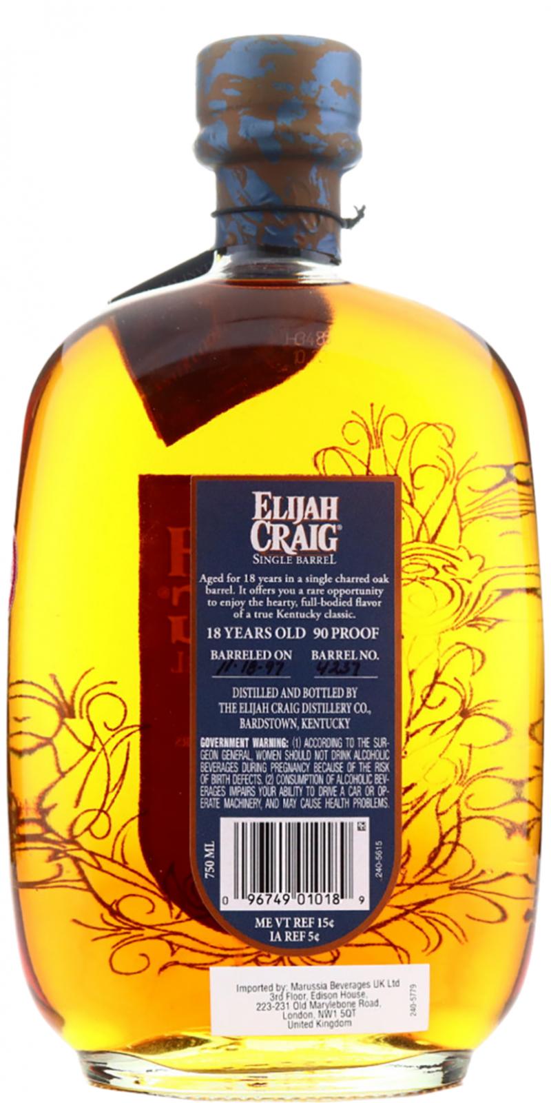 Elijah Craig 1997 Single Barrel #4237 45% 750ml