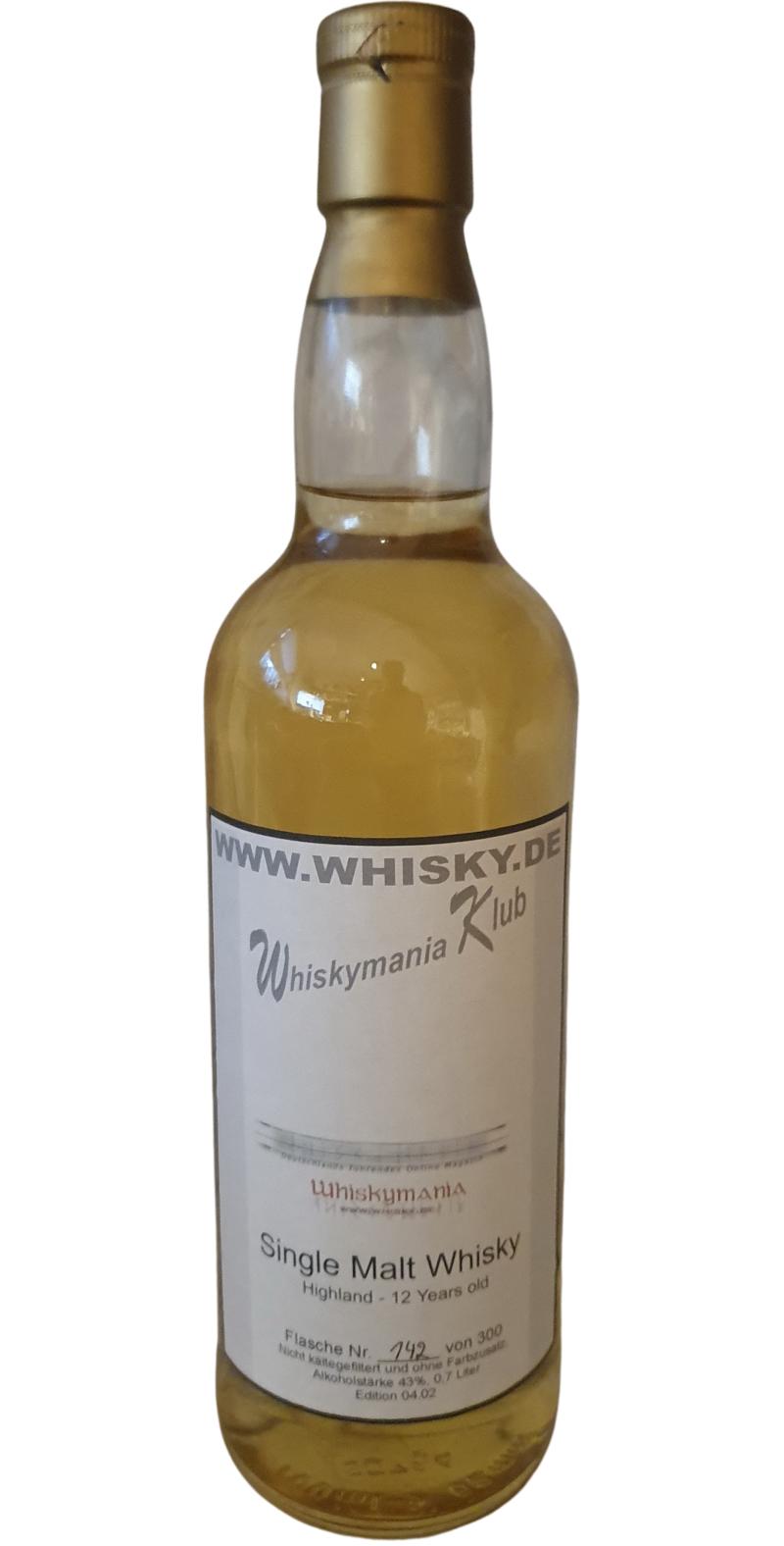 Whiskymania Klub 12yo Highlands Wm.de 43% 700ml