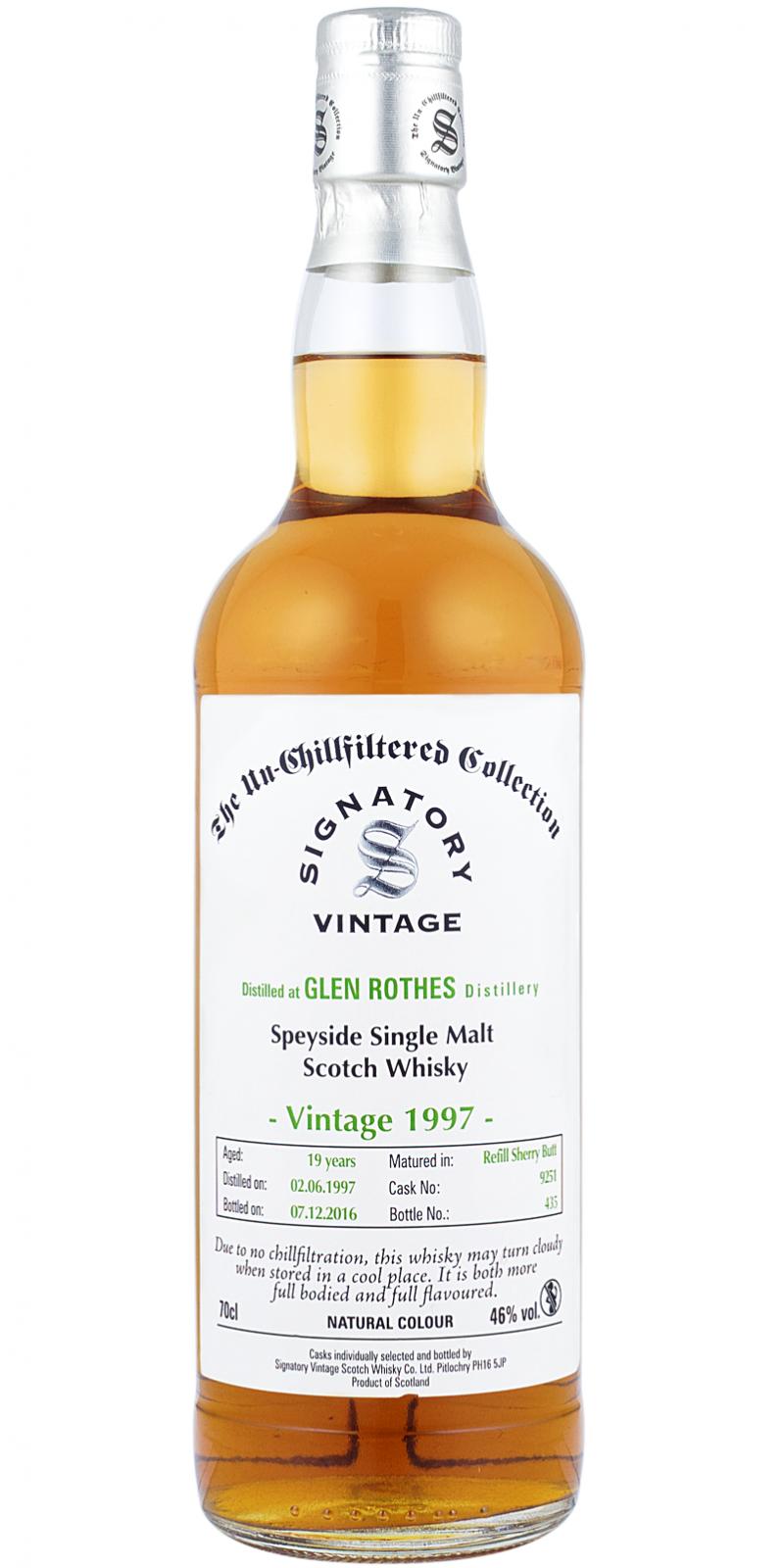 Glenrothes 1997 SV The Un-Chillfiltered Collection Refill Sherry Butt #9251 46% 700ml