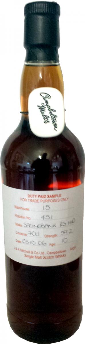 Springbank 2006 Duty Paid Sample For Trade Purposes Only Refill Sherry Hogshead Rotation 451 59.2% 700ml