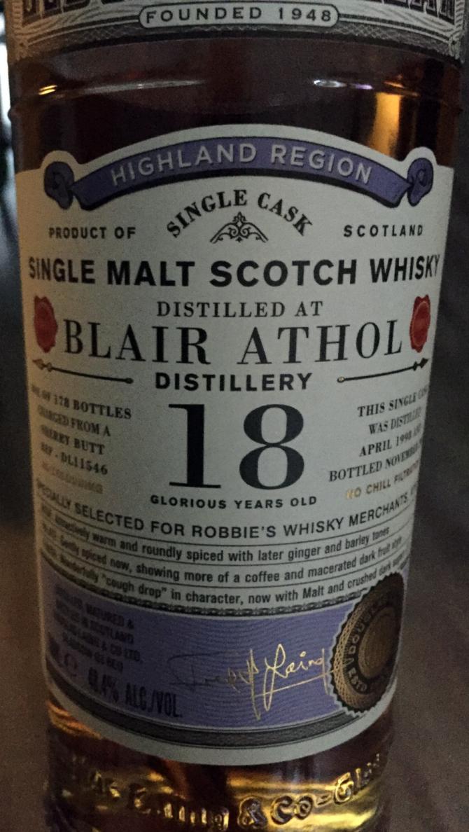Blair Athol 1998 DL Sherry Butt Robbies Whisky Merchants Ayr 48.4% 700ml