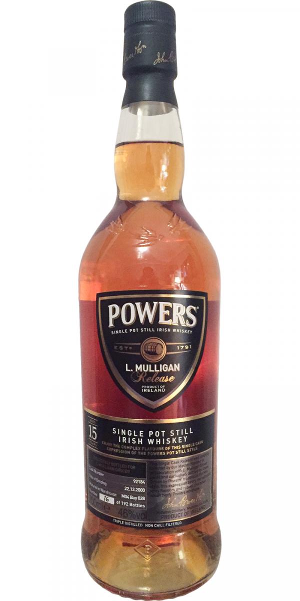 Powers 2000 Single Cask Release 1st Fill Bourbon Barrel #92184 L. Mulligan 46% 700ml