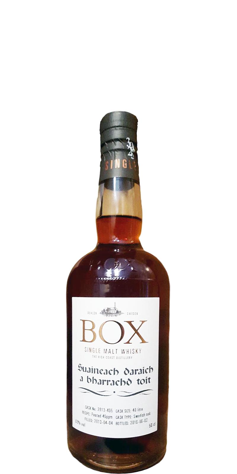 Box 2013 Suaineach daraich A bharrachd toit Private Bottling Swedish Oak 40 litre 2013-495 63% 500ml