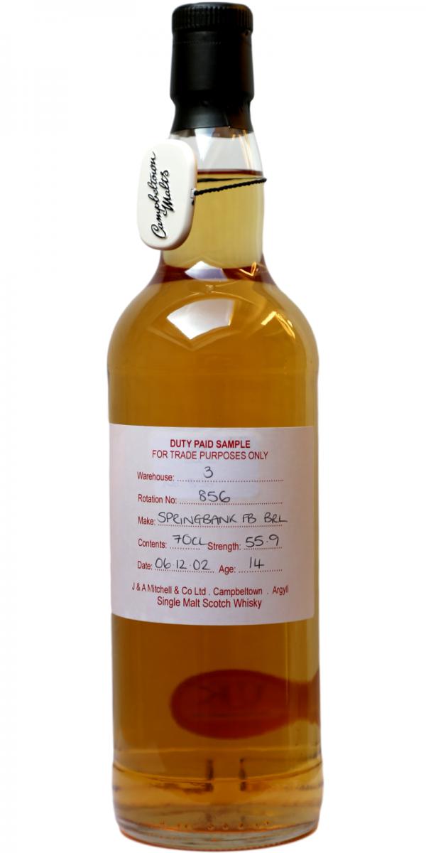 Springbank 2002 Duty Paid Sample For Trade Purposes Only Fresh Bourbon Barrel Rotation 856 55.9% 700ml