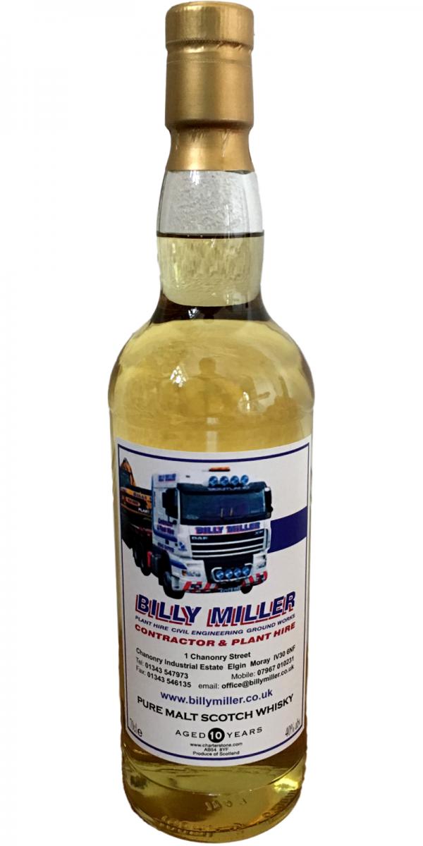 Pure Malt Scotch Whisky Billy Miller TCG Billy Miller Contractor & Plant Hire Elgin 40% 700ml