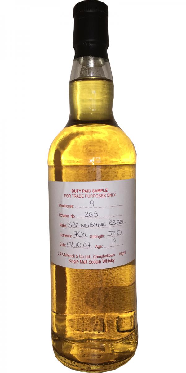 Springbank 2007 Duty Paid Sample For Trade Purposes Only Refill Bourbon Barrel Rotation 265 57% 700ml